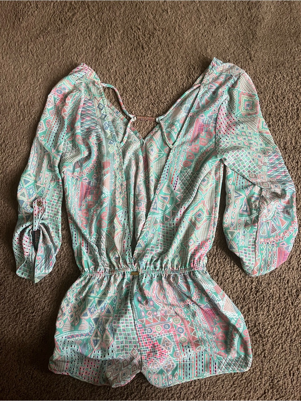 Beach Bunny Mint & Pink Geometric Girls Romper - Picture 2 of 4